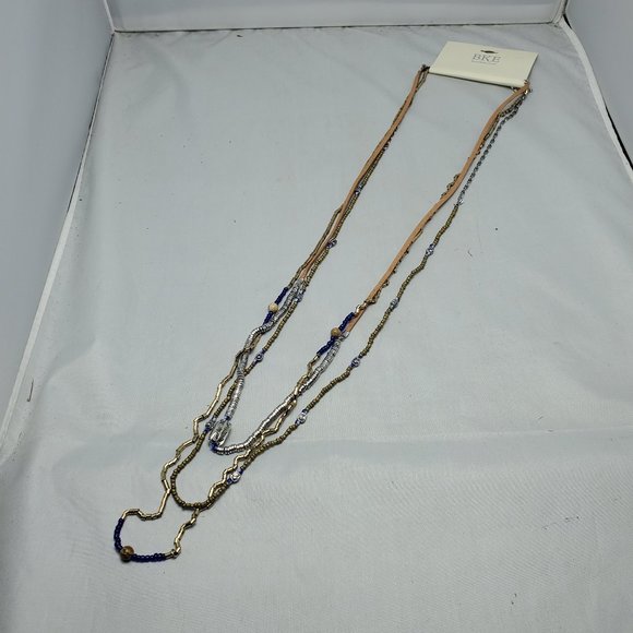 BKE 3 STRAND TRICOLOR NECKALCE GOLD-SILVER-TAN CORD - Picture 3 of 4